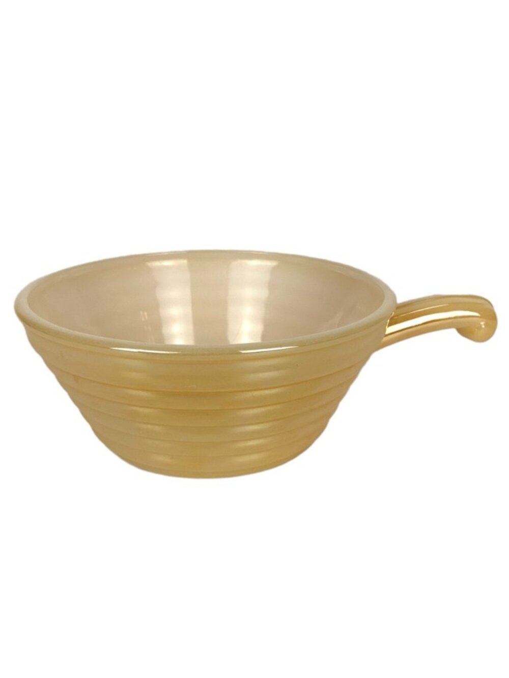 Fire King Vintage Ribbed Peach Luster Handled Soup Bowl Beehive Design